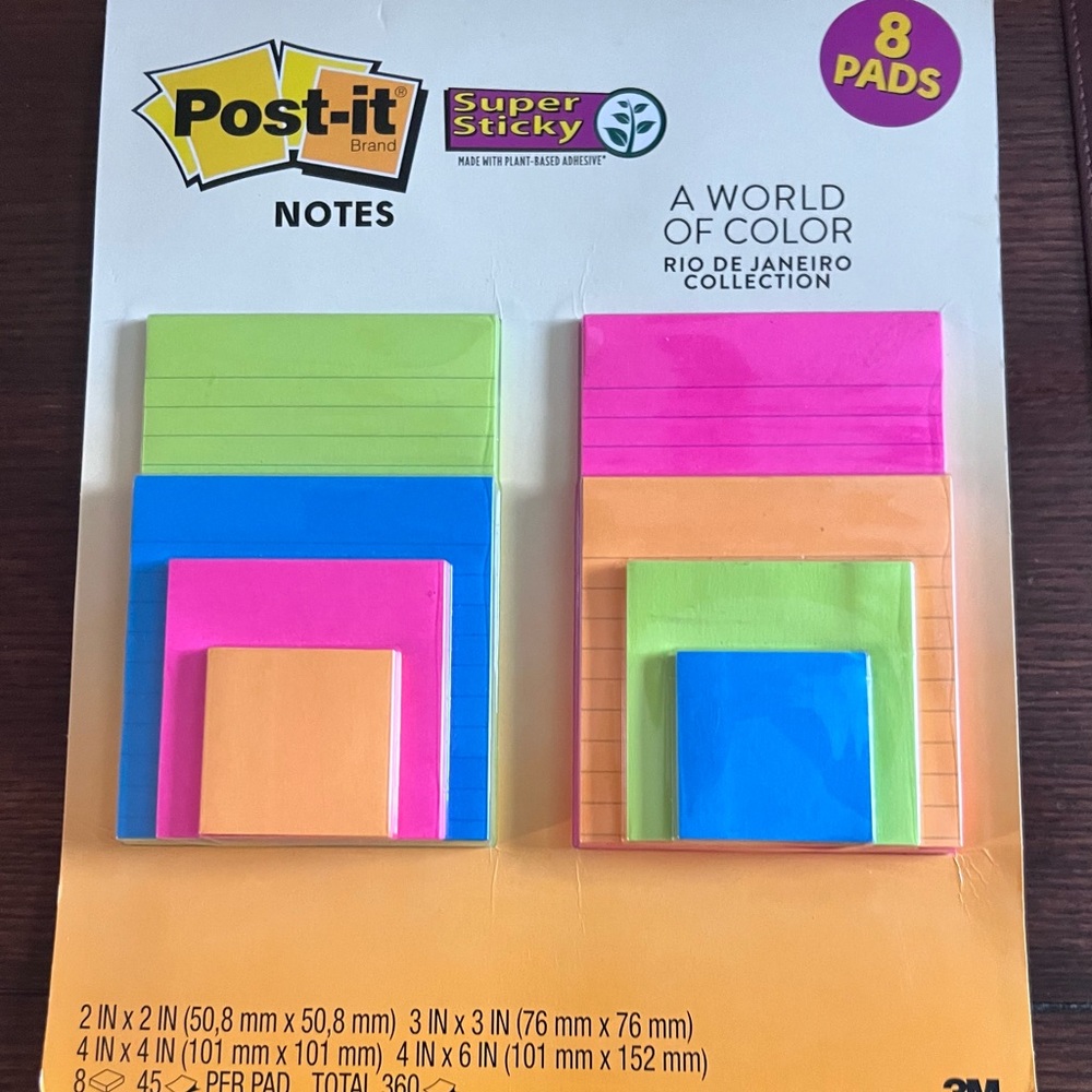 POST-IT Notes A World of Color 8 Pads Super Sticky NIP